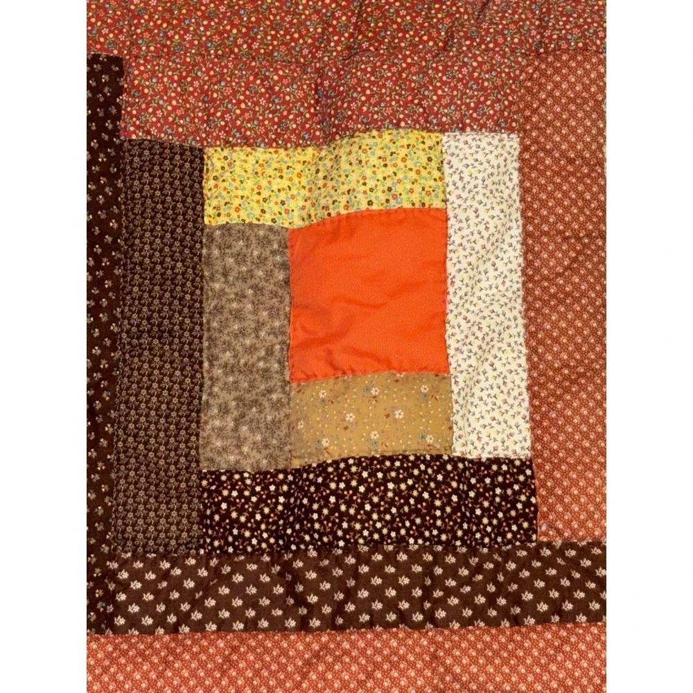 Handmade Patchwork Pillow Shams Standard Rust Cottage Farmhouse Lace Ruffle - Picture 4 of 8